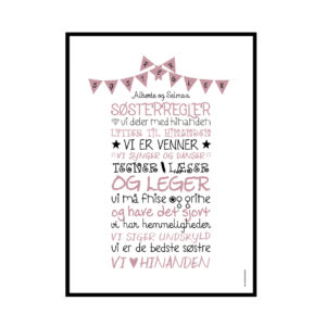 Søsterregler, søster, plakat til søstre, søskende.