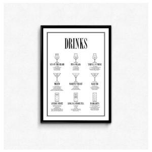 drinks, cocktails, opskrifter, plakat, cocktailopskrifter, plakat, gaveide, hjemmebar