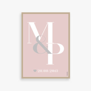 Kaerlighed, monogram, par, bryllupsplakat